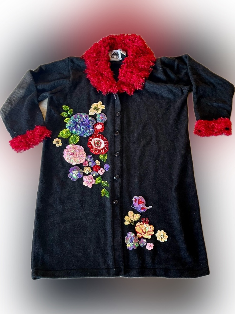 Vintage Storybook Knits Floral Forever Longline Duster Cardigan Sweater Medium